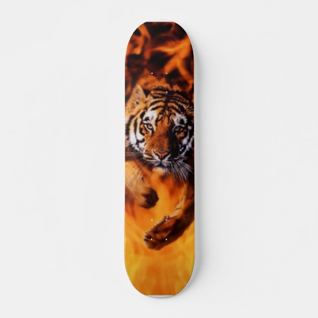 Bengal-Tiger-Banhoppning-Flammar Skateboard Bräda 20,5 Cm (Framsida)