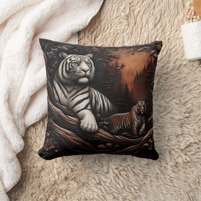 Bengal Tiger-familjen bland skogsavverkning Kudde (Filt)