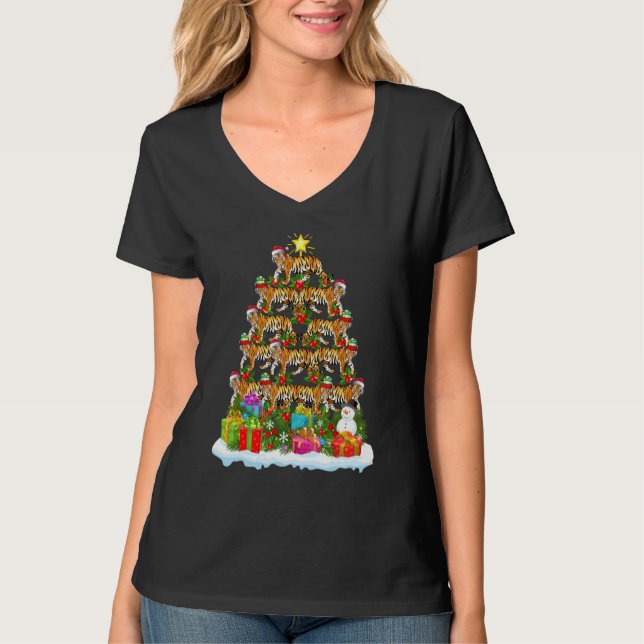 Bengal Tiger Julgran Lighting Santa Bengal T Shirt (Framsida)