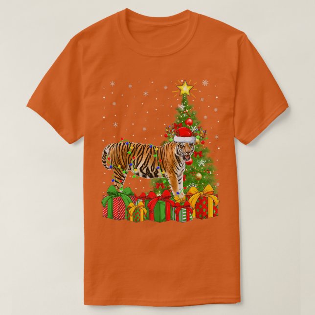 Bengal Tiger Lighting Julafton Träd Santa Bengal T Shirt (Design framsida)