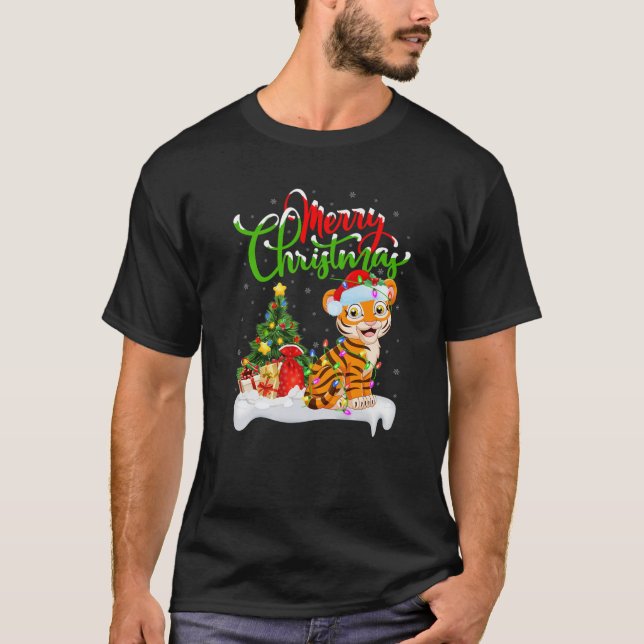 Bengal Tiger Lover Xmas Lighting Bengal Tiger Chri T Shirt (Framsida)