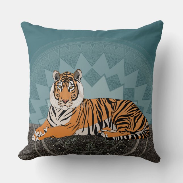 Bengal tiger mandala blue kudde (Framsida)