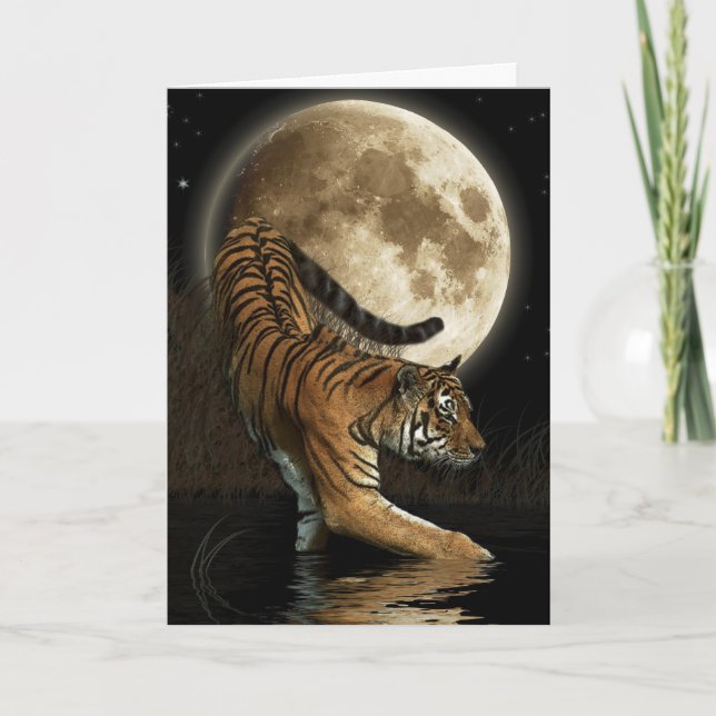 Bengal TIGER & Måne Animal Höger Dikt Card Tack Kort (Framsida)