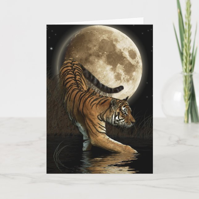 Bengal TIGER & Måne Hälsning-kort Kort (Framsida)