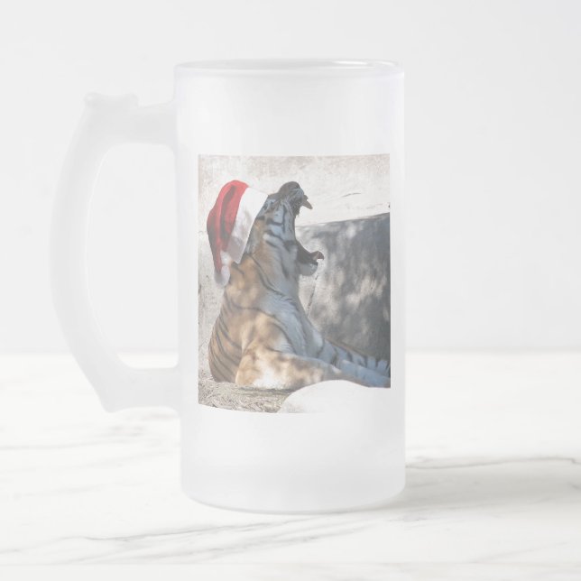 Bengal Tiger med jultomten i julklapp Frostat Ölglas (Vänster)