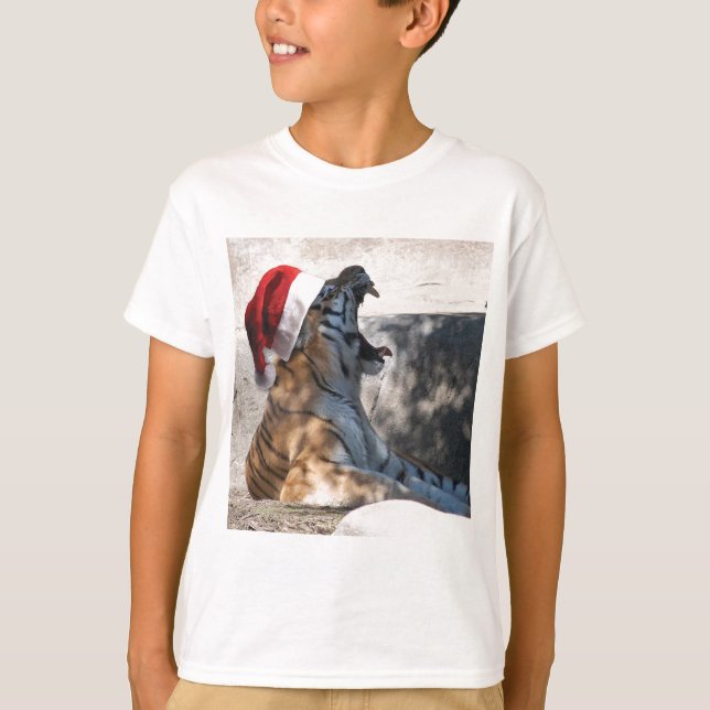 Bengal Tiger med jultomten i julklapp Tee Shirt (Framsida)