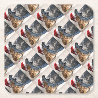 Bengal Tiger med jultomten i julklapp Underlägg Papper Kvadrat