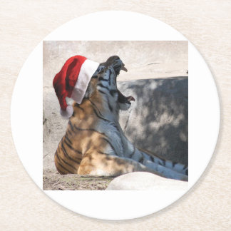 Bengal Tiger med jultomten i julklapp Underlägg Papper Rund