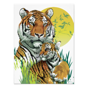 Bengal Tiger med Unge Fototryck