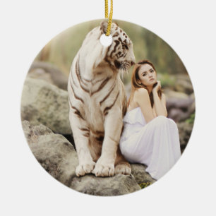 Bengal tiger och dam julgransprydnad keramik