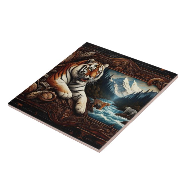 Bengal Tiger Rester nära bergsströmmen Kakelplatta (Sidan)