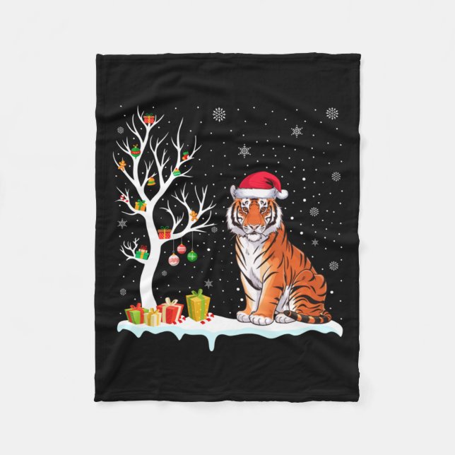 Bengal Tiger Santa Hat Festive Tree Light Christma Fleecefilt (Framsidan)