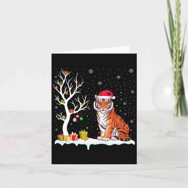 Bengal Tiger Santa Hat Festive Tree Light Christma Kort (Framsida)