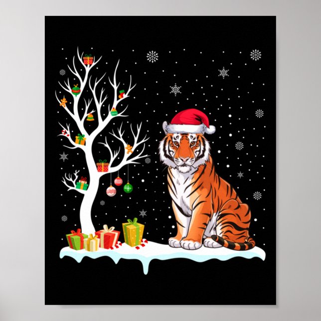 Bengal Tiger Santa Hat Festive Tree Light Christma Poster (Framsidan)