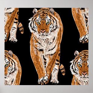 Bengal Tiger Sketch: Vintage Animal Print Poster