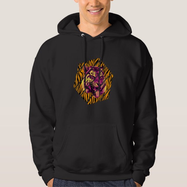 Bengal Tiger Tounge Hexa Bengal Tiger  Wildlife Hoodie (Framsida)