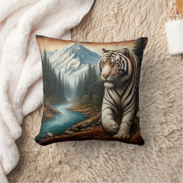 Bengal Tiger Walking by Mountain River i Dusk Kudde