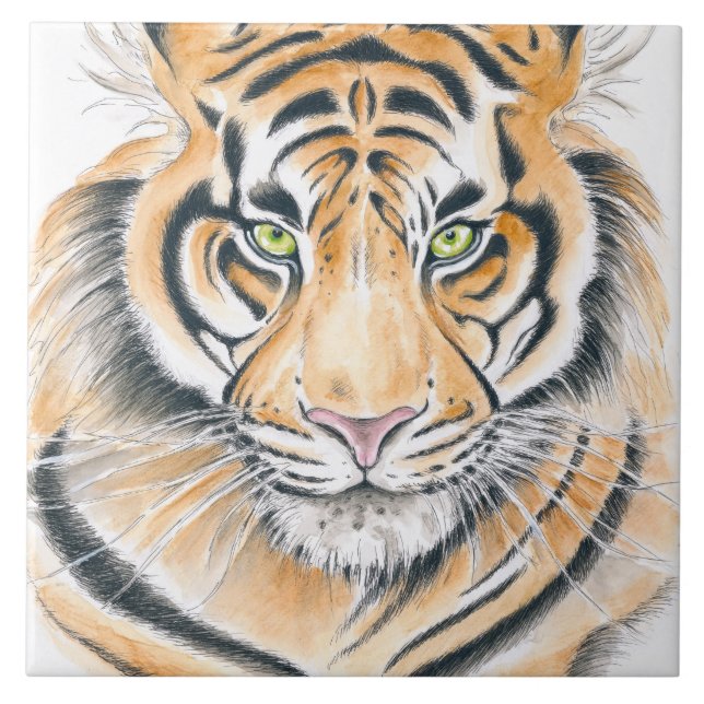 Bengal Tiger Watercolor Art Kakelplatta (Framsidan)