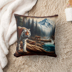 Bengal Tigers nära Mountain Stream på Dawn Kudde