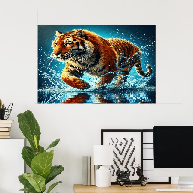 Bengal Tiger's Ocean Stänk Springa Poster (Hemmakontoret)