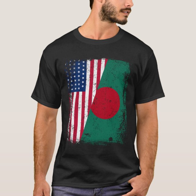 BENGALI ROOTS HalAmerican Flagga BANGLADESH T Shirt (Framsida)