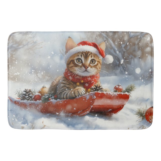 Bengalisk katt i släde Låt det snöa jul Badrumsmatta (Framsidan)