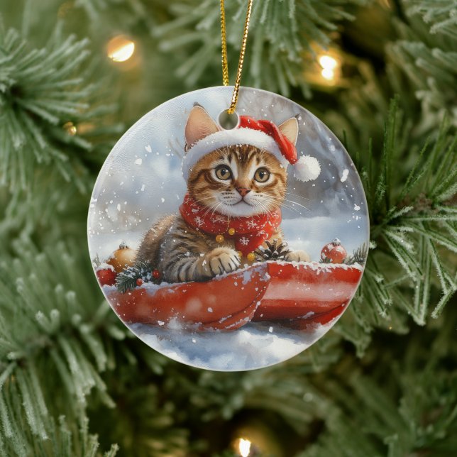 Bengalisk katt i släde Låt det snöa jul Julgransprydnad Keramik (Träd)