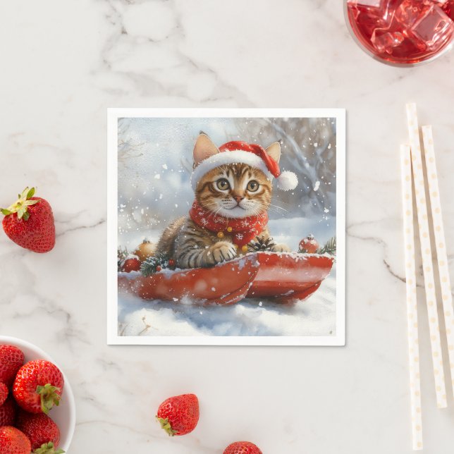 Bengalisk katt i släde Låt det snöa jul Pappersservett (Insitu)