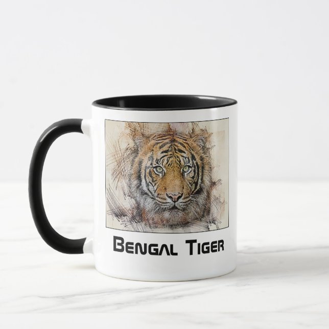 Bengalisk Tiger Huvud Illustration Mugg (Vänster)