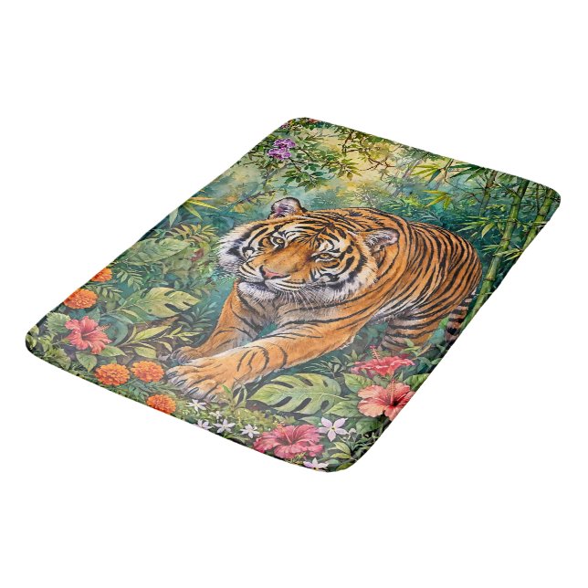 Bengalisk tiger Levande bambudjungel Badrumsmatta (Vinklad)