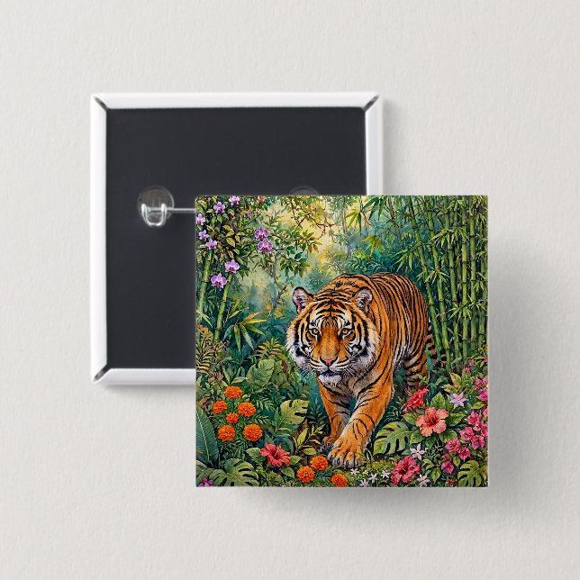 Bengalisk tiger Levande bambudjungel Knapp (Framsida & baksida)