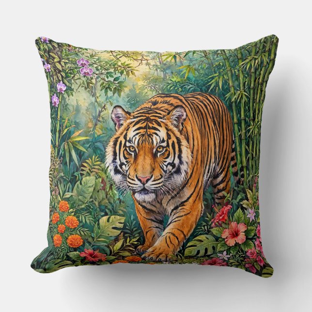 Bengalisk tiger Levande bambuskog Kudde (Framsida)