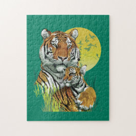 Bengalisk Tiger Med Baby Pussel