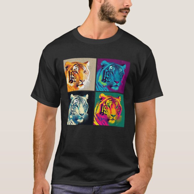 Bengalisk Tiger Pop Illustration Färgglad Djur T Shirt (Framsida)