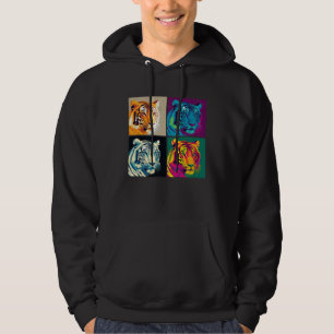 Bengalisk Tiger Pop Illustration Färgrik Djur Hoodie