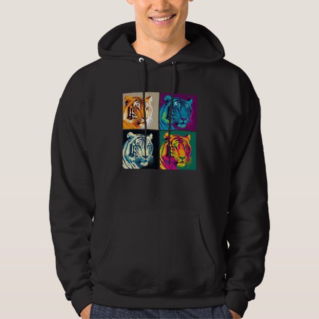 Bengalisk Tiger Pop Illustration Färgrik Djur Hoodie (Framsida)
