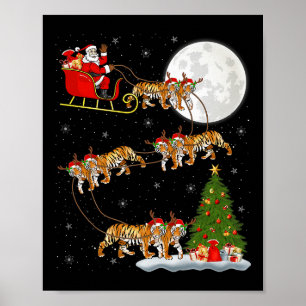 Bengalisk Tiger Santa Släd Flygande Rolig Magisk J Poster