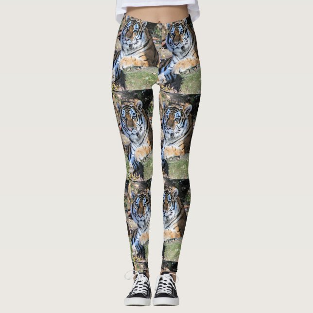 Bengalisk tiger som vilar på skogsstensmönster leggings (Framsida)