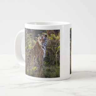 Bengalisk tigerhona i högt gräs, försöker jaga, jumbo mugg