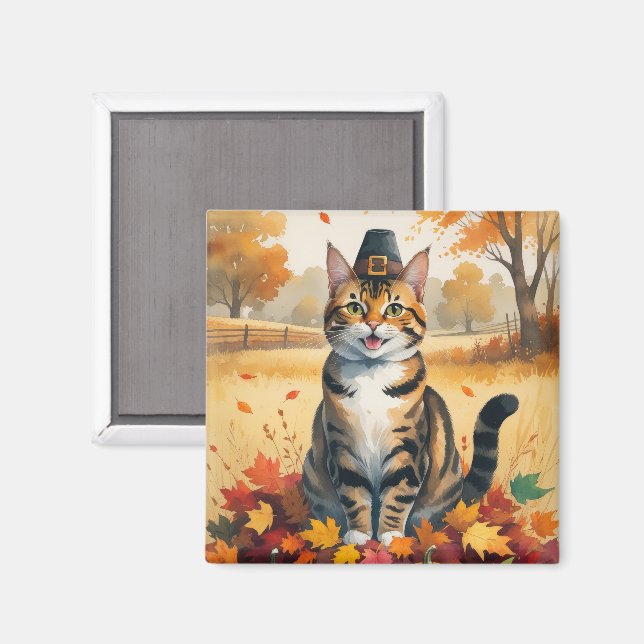 Bengalkatt i höstlöv tackgivandekonst magnet (Front/Back)