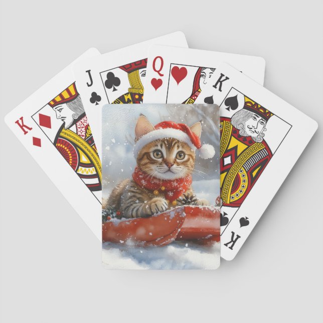 Bengalkatt i släde Låt det snöa jul Casinokort (Baksidan)
