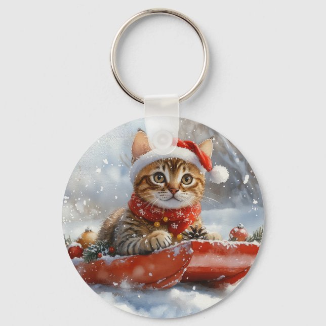 Bengalkatt i släde Låt det snöa jul Nyckelring (Framsida)