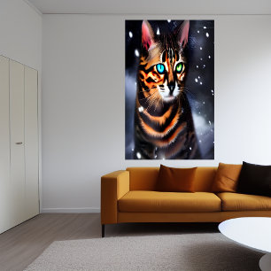 Bengalkatt i snö   AI Art Poster