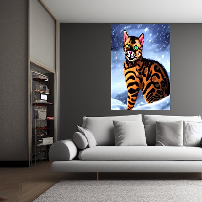 Bengalkatt i snöberget | AI Art Poster (Skapare uppladdad)