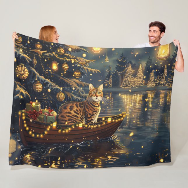 Bengalkatt Jul Festlig resa Fleecefilt (På plats)