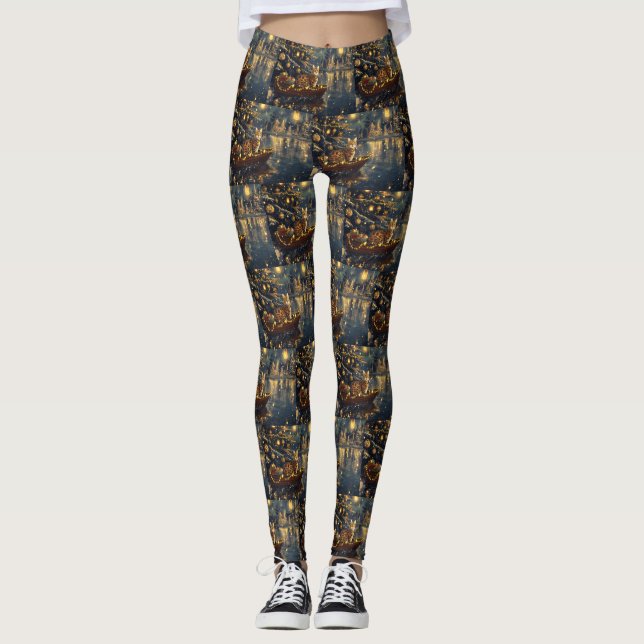Bengalkatt Jul Festlig Resa Leggings (Framsida)