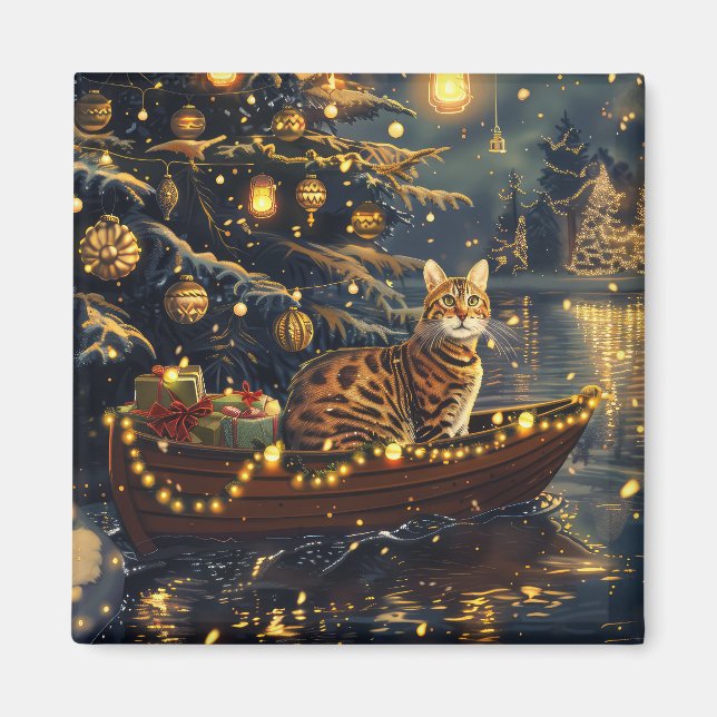 Bengalkatt Jul Festlig resa Magnet (Framsidan)