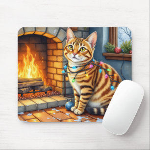 Bengalkatt Julkaminen med julbelysning Musmatta