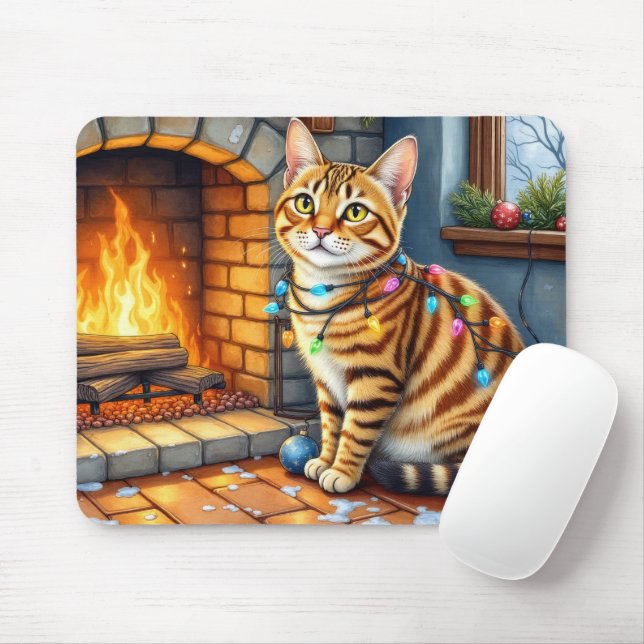 Bengalkatt Julkaminen med julbelysning Musmatta (Med mus)