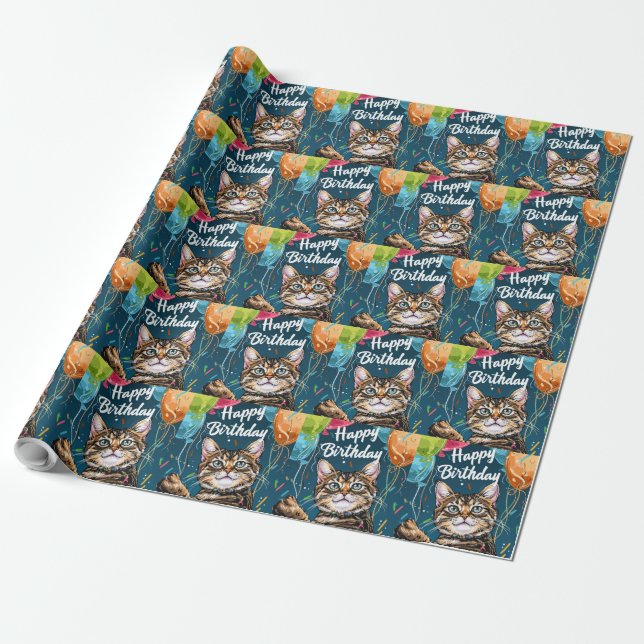 Bengalkatt med ballonger presentpapper (Utrullad)